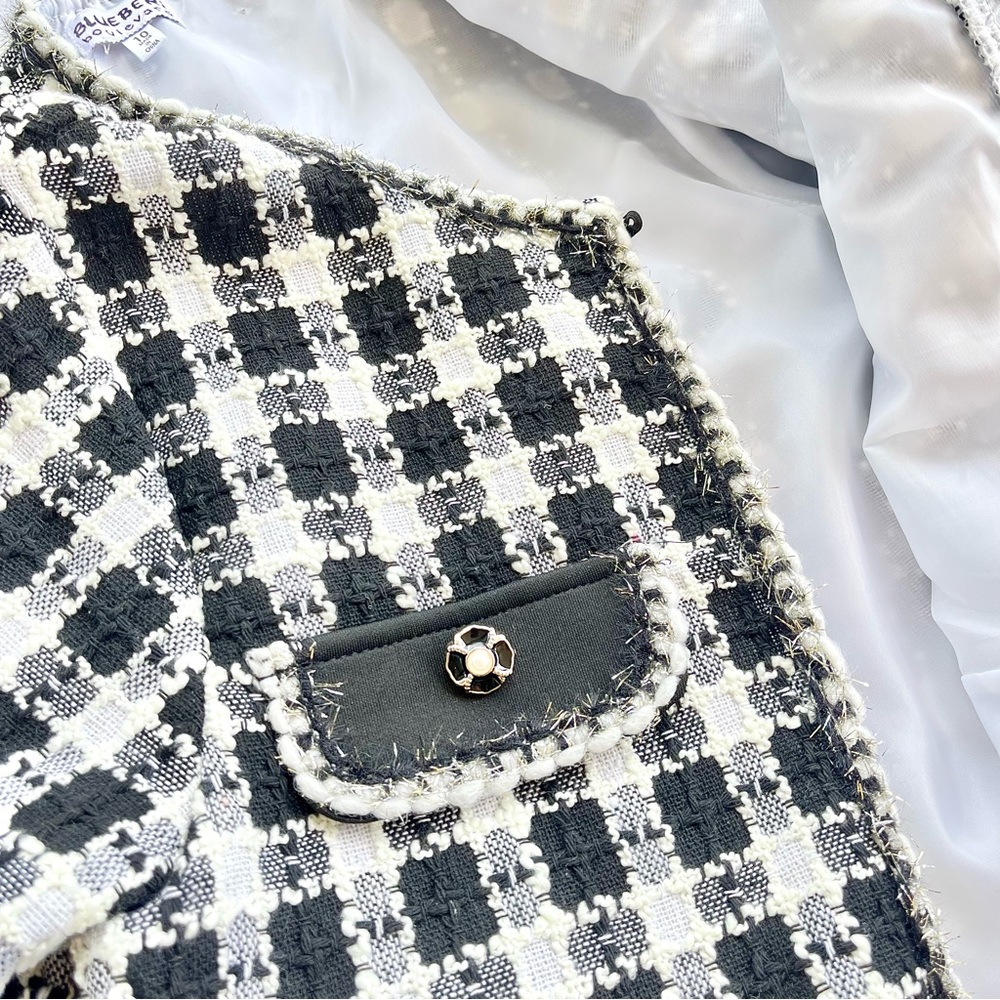 NWOT Girls Houndstooth Coat and Dress Set Black & White Tulle Twill Size 10 - Picture 5 of 11